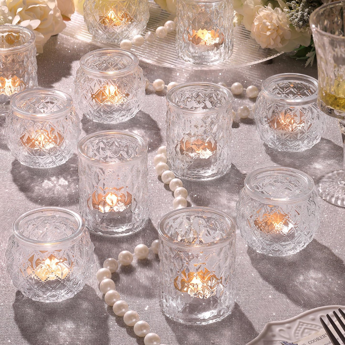 NITIME 12Pcs Assorted Votive Candle Holders for Wedding Centerpiece, Clear Tea Light Candle Holders, Glass Candle Holder for Table Centerpiece, Home and Party Decorations