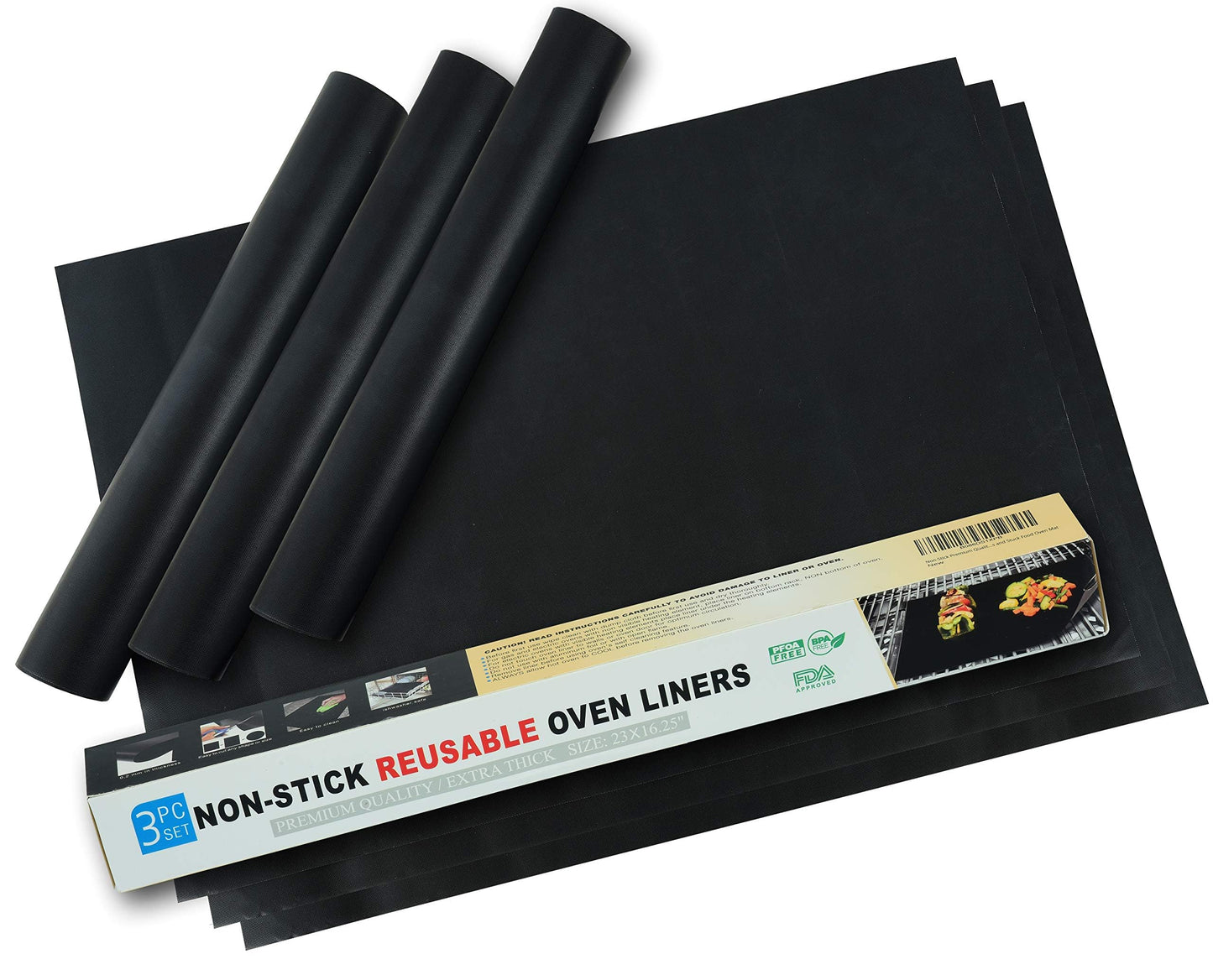 Oven Liner For Bottom of Oven Reusable Heavy Duty Premium Quality Non Toxic Fume Free Heat Resistant 500 Degrees Zero Clean Guards Protects Ovens From Spills Drips Non-Stick 3 Pack