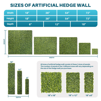 COARBOR 72" x 72" x 6" Artificial Boxwood Hedge Wall Milan with White Flowers Interior Divider Privacy Fence Faux Greenery Backdrop for Home Decor, Party Decor, Backyard Balcony Deck
