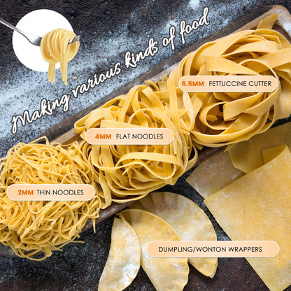 NEWTRY Electric Pasta Maker Family Noodle Making Machine Dough Roller Press Cutter with 3 Blade Attachments 2mm/4mm/6.5mm Pasta for Home Use US 110V