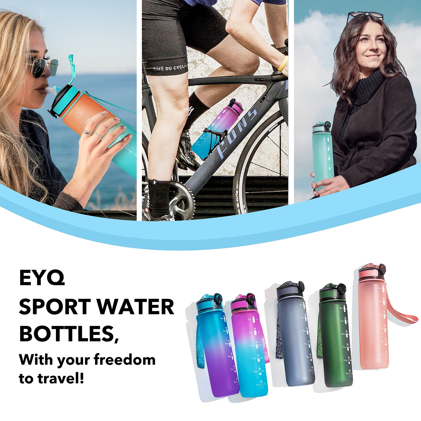 32 oz Water Bottle with Time Marker, Carry Strap, Leak-Proof Tritan BPA-Free, Ensure You Drink Enough Water for Fitness, Gym, Camping, Outdoor Sports (Black/Gray Gradient)