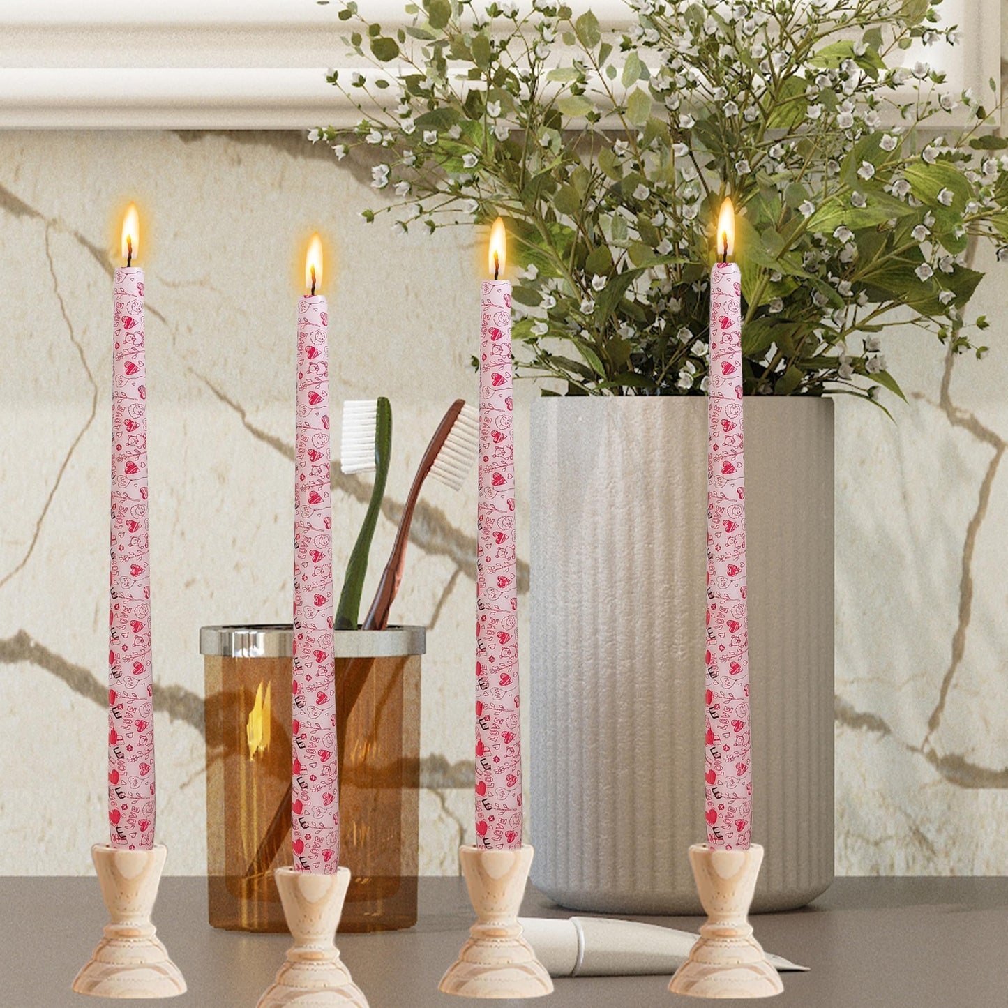 10 inch Long Candle Blue Quicksand Taper Candles Printed Candlestick Handmade Unscented Taper Candle 4 Pack Smokeless Tapered Candles for Home Dinner Wedding Holiday