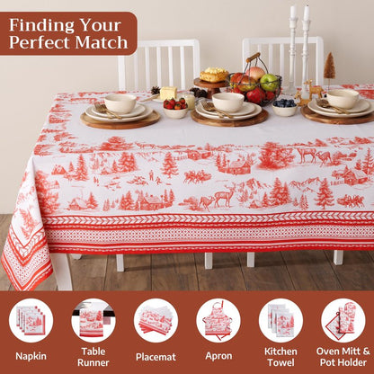 Maison d' Hermine Table Cloth Square Table 100% Cotton 60 x 60 Inches Fall Tablecloth Reusable Everyday Use for Thanksgiving Christmas Decorations Dining Farmhouse Party (Winter Jouy)