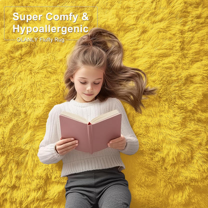 OLANLY Large Area Rug - Soft Fluffy Shaggy Carpet for Living Room & Bedroom | 5x8, Yellow