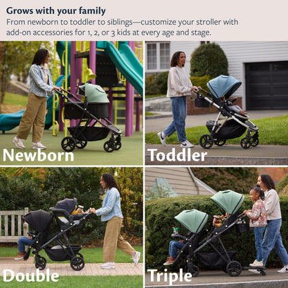 Mockingbird Single-to-Double Stroller 3.0 - Convertible Full Size Baby Stroller for 1, 2, or 3 Kids with 44 Possible configurations, Travel System Compatible - Oat