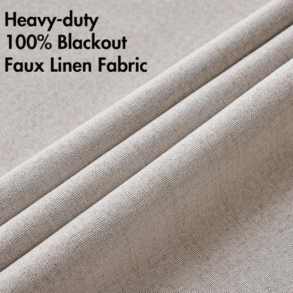 MIULEE 100% Blackout Linen Textured Curtains - Thermal Insulated Ivory Drapes for Bedroom | 52 x 72 Inch (2 Panels)