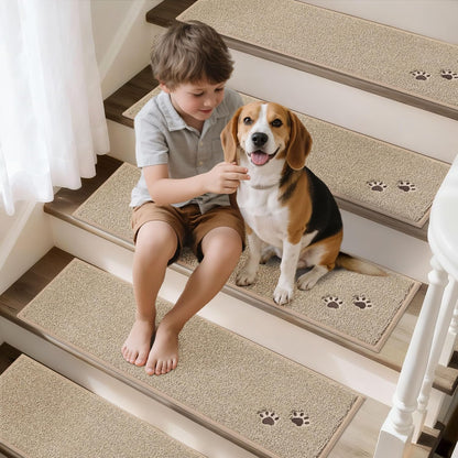 BEQHAUSE Non-Slip Carpet Stair Treads | Soft Indoor Stair Runners, 28"x9", 15pcs, Beige - Machine Washable