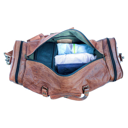 Leather duffle bags large 24 Inch Square Duffel Travel Gym Sports Overnight Weekender Leather Bag for men and women