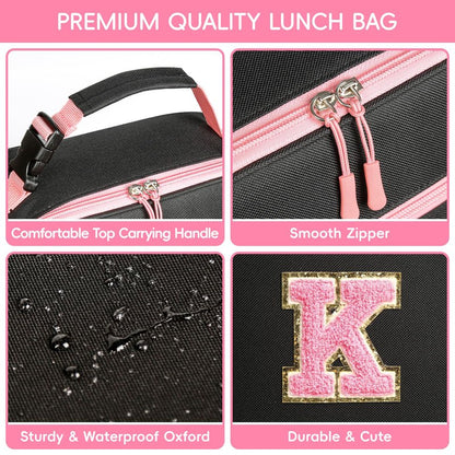 WOBAGMEN Initial Lunch Box for Women Girls,Insulated Lunch Bag with Monogram Letter,Cute Personalized Thermal Lunch Box for Teens Kids Adult for Work Camping Back to School Gift (pink, K)
