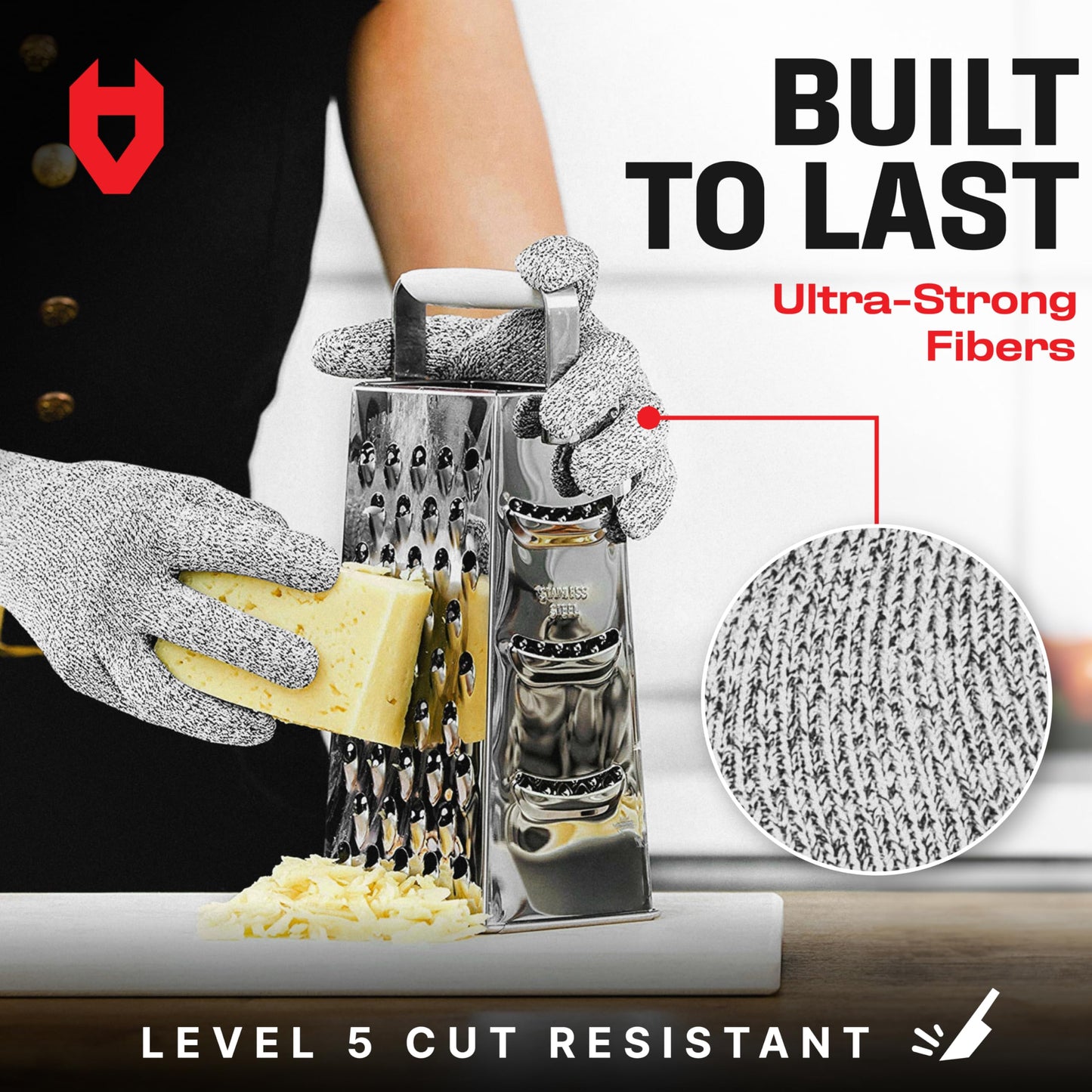 NoCry Premium Cut Resistant Gloves Food Grade — Level 5 Protection; Ambidextrous; Machine Washable; Superior Comfort and Dexterity; Lightweight; Complimentary eBook