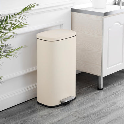 happimess HPM1011I Curtis 8-Gallon Step-Open Trash Can, Fingerprint Resistant, Modern, Minimalistic for Home, Kitchen, Laundry Room, Office, Bedroom, Bathroom, Limestone Beige
