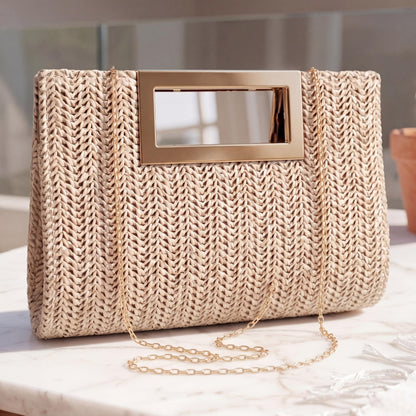 Gilprop Woven Clutch Purse for Women, Envelope Evening Bag Boho Crossbody Handbag for Summer Beach and Wedding Guest (Beige)
