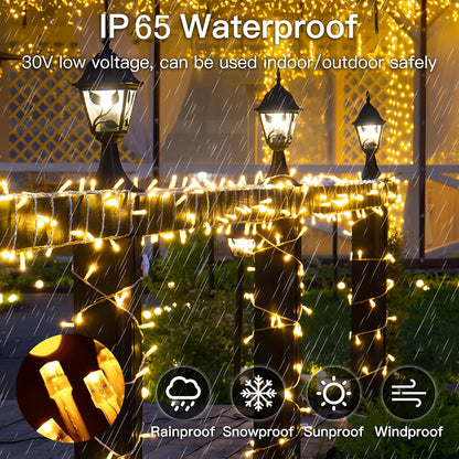 Skiennix 33FT 100 LED Fairy String Lights - Waterproof Indoor/Outdoor Twinkle Lights | 8 Modes for Bedroom, Patio, Garden Decor (Warm White)