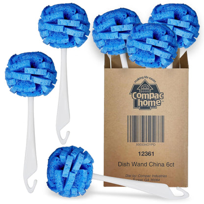 COMPAC HOME Dish Wand Kitchen Sponge | Effectively Clean China Dishes and Glassware | Unique Round Ball Shaped All-Around Cleaning Sponge | Gentle Flexible Brushes for Your Nice Dishes, 6 Count