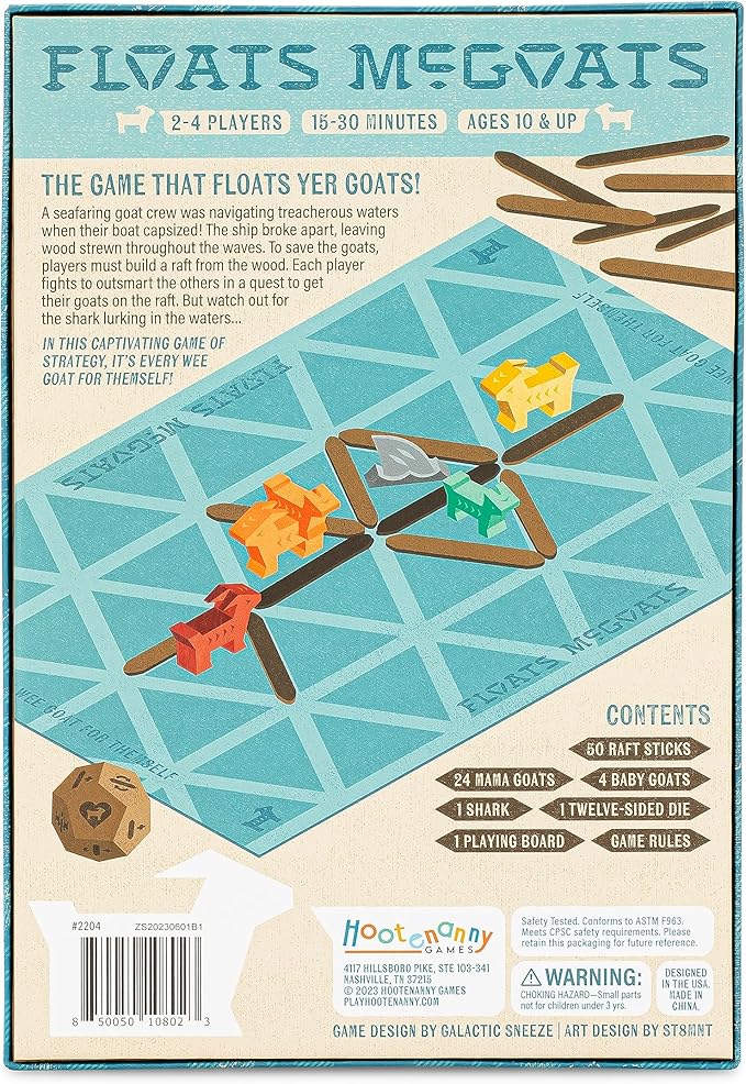 Hootenanny Games Floats McGoats Board Game | Build a Raft &amp Save Your Goats | Perfect for Family Games | 2-4 Players Ages 10+