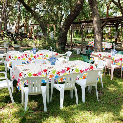 Summer Paint Splatter Tablecloth Decoration 52 in x 100 Ft Art Paint Birthday Party Tablecloth Roll Art Party Summer Plastic Table Cover for Indoor Outdoor Events Family Parties and Celebrations
