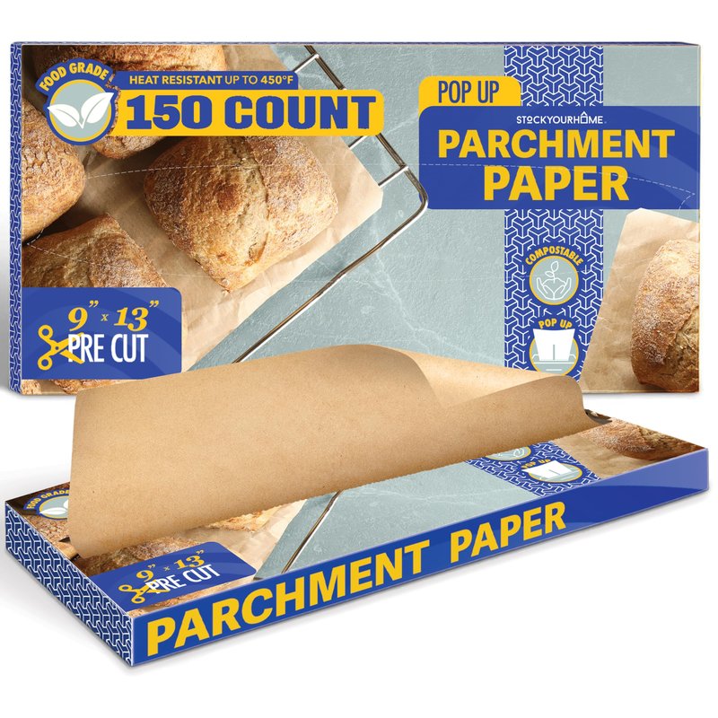 Stock Your Home 150 Ct Unbleached Parchment Paper Sheets, Pop Up Parchment Paper Sheets for Baking, Air fryer Sheets & Oven Liners FOr cookies, Bread, meat, Pizza (9x13”)