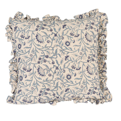 Creative Co-Op Square Floral Cotton Blend Pillow, Blue