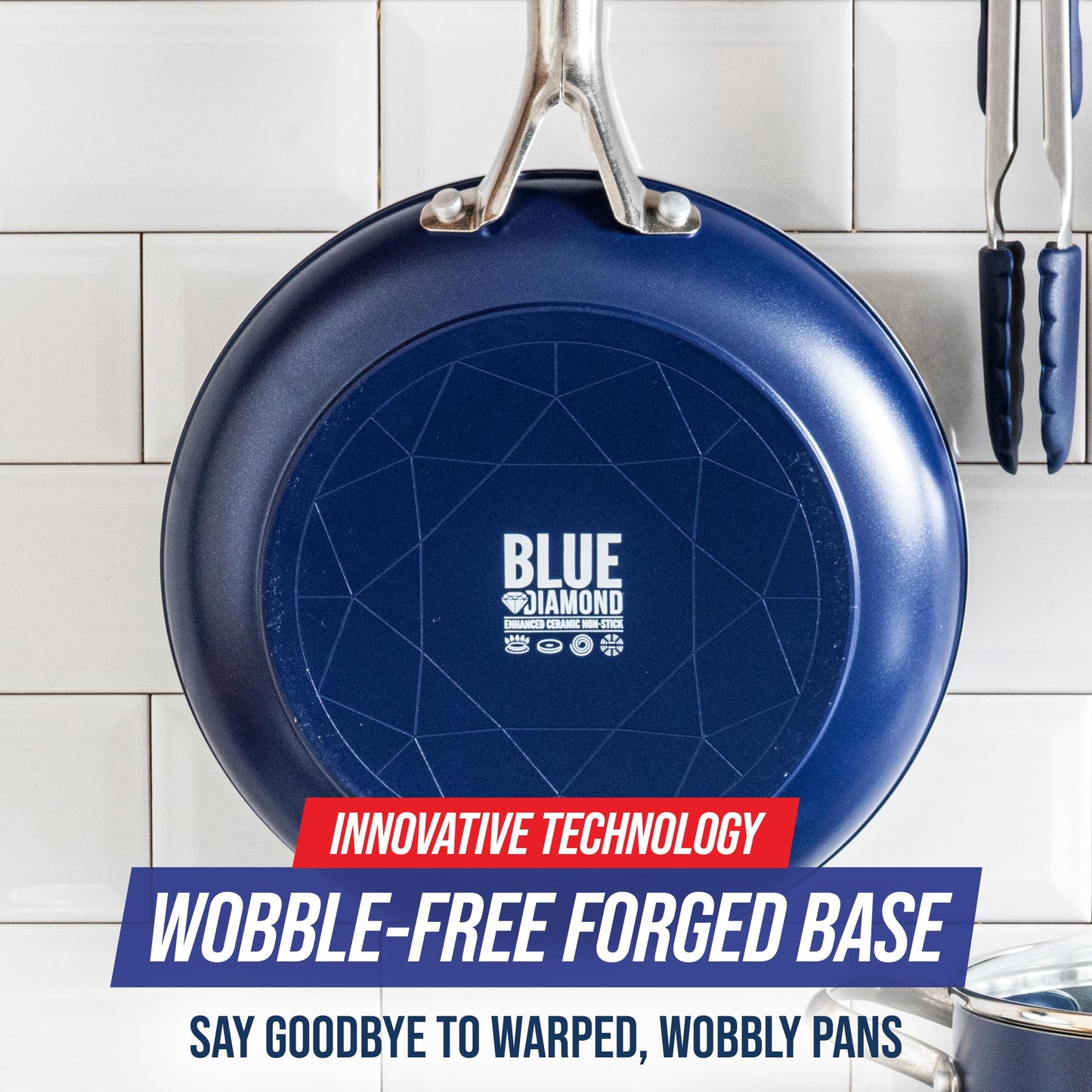 Blue Diamond 8" Nonstick Frying Pan Skillet, Diamond Infused PFAS & PTFE-Free Ceramic Pot, Dishwasher & Oven Safe, Stay Cool Handle, Durable Non Toxic Metal Utensil Safe, Egg & Omelet Pan, Blue