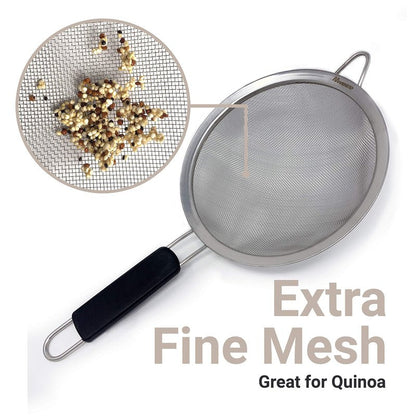 Makerstep Fine Mesh Strainer Set of 3, Stainless Steel 3.38", 5.5", 7.87" Strainers Wire Sieve Sifter with Insulated Handle Strainers for Kitchen Gadgets Tools
