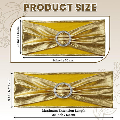 MDS Spandex Foil Chair Sashes - Universal Elastic Stretch Bands with Buckle for Weddings | Metallic Gold (Pack of 10)