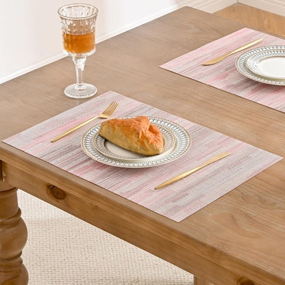 Leetaltree Misty Rose Placemats Set of 8 - Heat Resistant Non-Slip Place mats for Dining Table, Washable Durable PVC Vinyl Woven Table Mats（Misty Rose, 8）