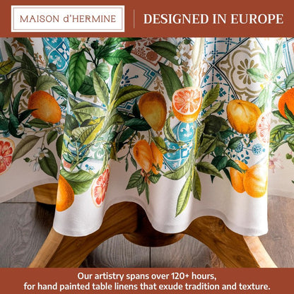Maison d' Hermine Table Cloth Round Table 100% Cotton 63 Round Inches Tablecloth Reusable Decorative for Dining Kitchen Room Farmhouse Home Gifts for Mothers Day Spring Summer - Agrume