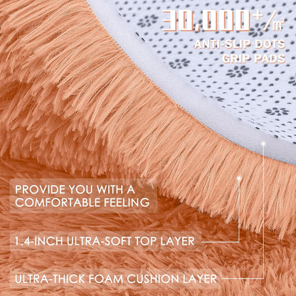 OLANLY Round Area Rug - Soft and Fluffy Muted Orange Shaggy Carpet, 4 ft Circle for Bedroom & Living Room Decor