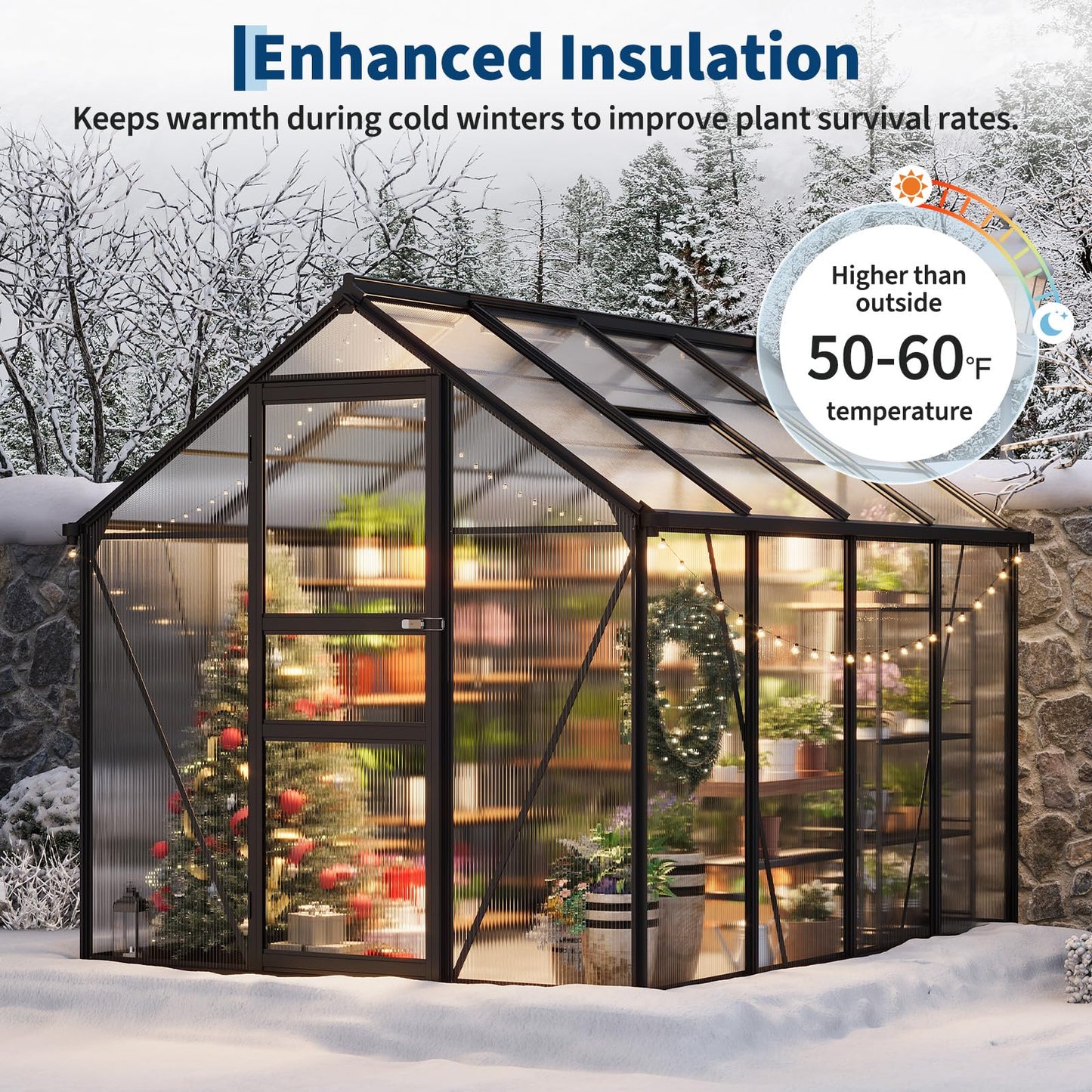 Greenhouse, 6x8 FT Greenhouse for Outdoors, Walk-in Green House with Ground Nails and Vent Windows, Sliding Lockable Door, Green Houses for Outside Garden Backyard, Patio