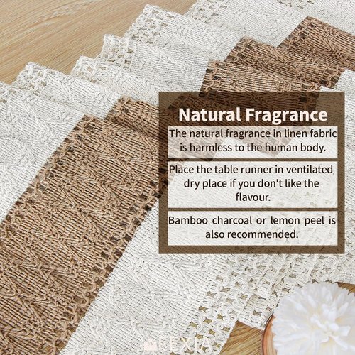 FEXIA Boho Table Runner 36 Inches Long(Without Tassel) Thanksgiving Farmhouse Home Decor Rustic Cream & Brown Macrame Table Runner for Dining Bedroom Decor(12x36 Inches)