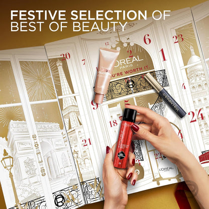 L'Oreal Paris 2025 Holiday Beauty Advent Calendar - Deluxe Makeup, Skincare & Haircare Gift Set