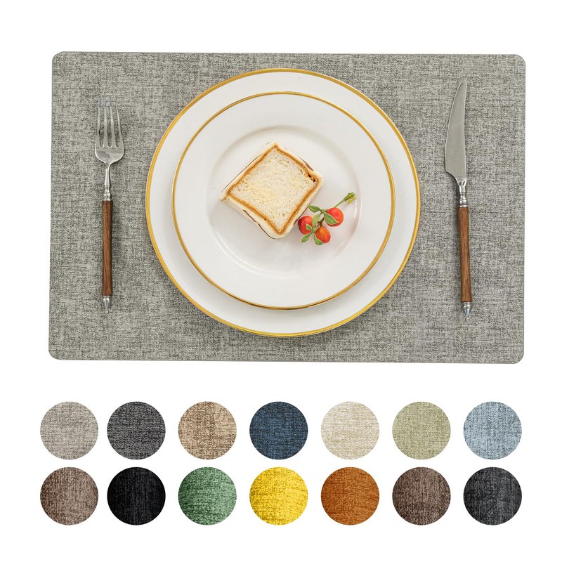 Romanstile Vinyl Placemats Set of 4-12 X 17 Inch - Faux Leather 100% Waterproof Oil-Proof Wipeable Place Mats, Heat Resistant Reversible PU Table Mats for Kitchen Dining Party Outdoor, Light Grey