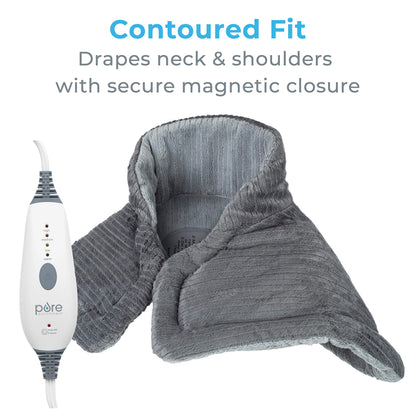 Pure Enrichment PureRelief Neck & Shoulder Heating Pad - 4 Heat Settings, Auto Shut-Off, Universal Fit, Magnet Closure, Soft Micromink, Storage Bag, 5-Year Warranty, Machine Wash (Turquoise Blue)