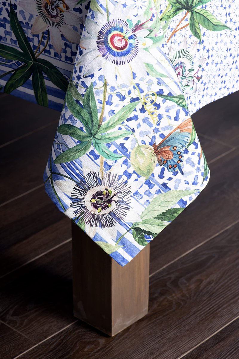 Maison d' Hermine Table Cloth Square Table 100% Cotton 60 x 60 Inches Tablecloth Reusable Decorative for Dining Kitchen Room Farmhouse Home Gifts for Mothers Day Spring Summer - Passiflora
