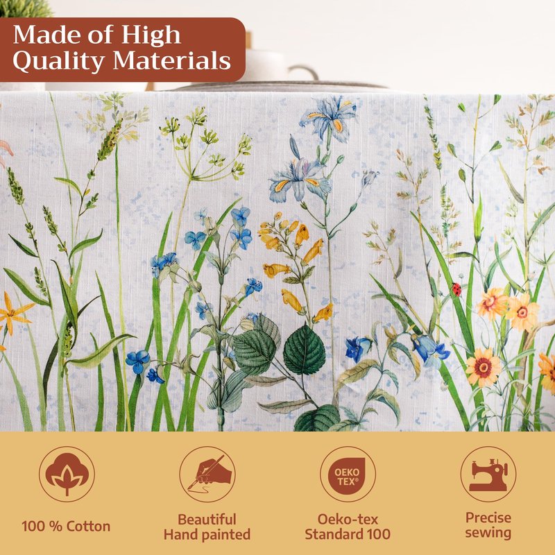 Maison d' Hermine Table Cloth Rectangle Table 100% Cotton 60 x 120 Inches Tablecloth Reusable Decorative for Dining Kitchen Room Farmhouse Home Gifts for Mothers Day Spring Summer - Fleurs De Mai