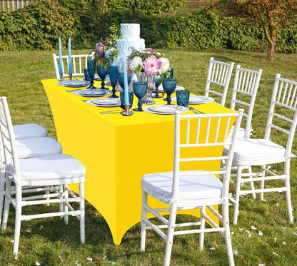 Utopia Kitchen Spandex Tablecloth 2 Pack [6FT, Yellow] Tight, Fitted, Washable and Wrinkle Resistant Stretch Table Cloth Rectangle Cover for Trade Show, Weddings & Parties [72Lx30Wx30H Inch]