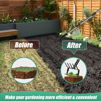Suchtale 82 Inch Action Rake Hoe, 5-Tines Cultivator, Adjustable 37-82" Handle, Garden Weeding & Planting