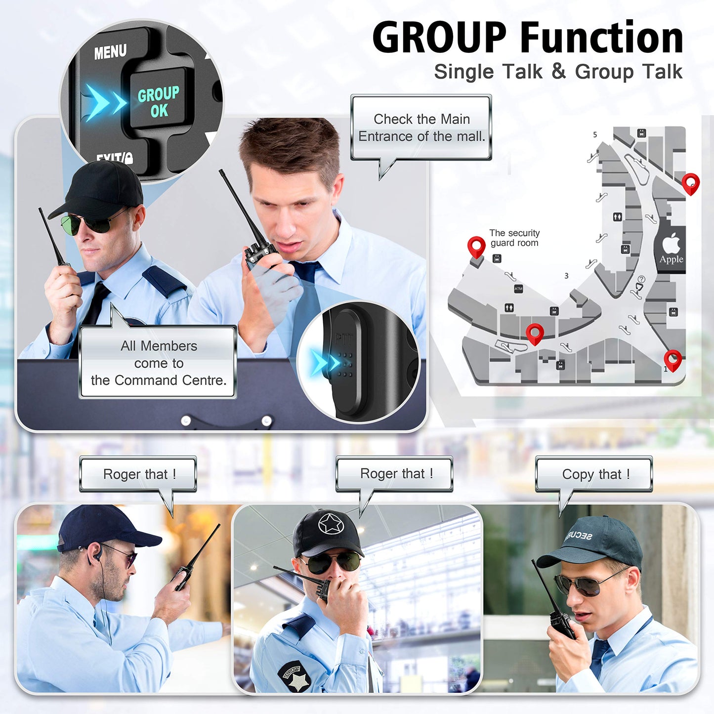 SAMCOM FPCN30A Two Way Radios Long Range 5 Watts Walkie Talkies for Adults Rechargeable 2 Way Radios UHF Handheld Business Group Call Radio 1500mAh Battery with Earpieces for Construction,6 Packs