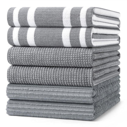 Homaxy Premium Kitchen Towels(18”x 28”, 6 Pack), Large Cotton 380 GSM Kitchen Hand Towels, Soft and Absorbent Terry Dish Towels, Multipurpose Tea Towel Set with Hanging Loop, Grey