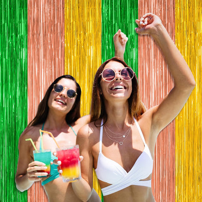 Luau Decorations by [Brand Name] - 2 Pack Summer Party Streamers | 3.28 FT x 7.05 FT Metallic Tinsel Backdrop