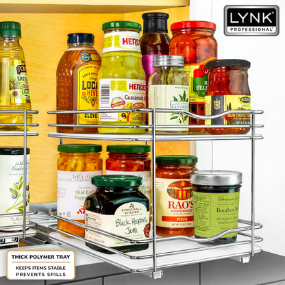 LYNK PROFESSIONAL® Pull Out Spice Rack Organizer for Inside Kitchen Cabinets - 4-1/4 inch Wide - Slide Out Drawer – Chrome Sliding Spice Cabinet Organization Shelf Racks - 2 Tier
