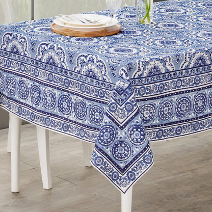 Maison d' Hermine Table Cloth Rectangle Table 100% Cotton 70 x 90 Inches Tablecloth Reusable Decorative for Dining Kitchen Room Farmhouse Home Gifts for Mothers Day Spring Summer - Melodie Bleue