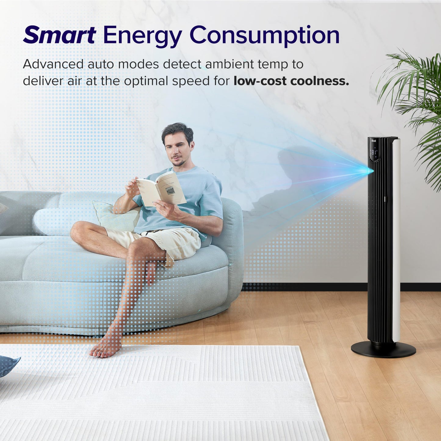 LEVOIT Smart 42 inch Tower Fan for Bedroom, DC motor, Oscillating with Quiet 26ft/s Velocity, 25dB Bladeless Floor Fan for Home Space, 12 Speeds, 4 Modes, 24H Timer with APP, Works with Alexa, Remoter