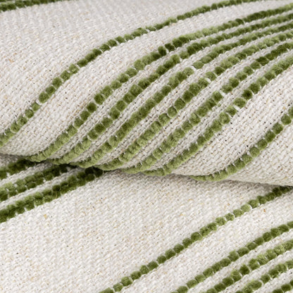 AELS 20x20 Decorative Farmhouse Linen Throw Pillow Covers, Beige with Olive Green Chenille Striped Pillow Case, Set of 2, Boho Textured Cushion Cover for Sofa Couch Living Room (Cover ONLY)