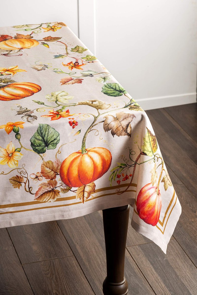 Maison d' Hermine Table Cloth Rectangle Table 100% Cotton 70 x 120 Inches Fall Tablecloth Reusable Everyday Use for Thanksgiving Christmas Decorations Dining Farmhouse Party (Potiron)