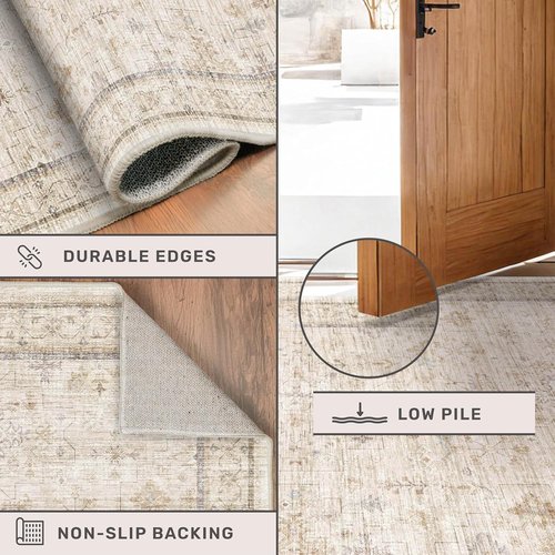 Farmhouse Bathroom Rug by Washable Cream - Non-Slip 3x5 Area Rug for Kitchen, Bedroom & Entryway in Soft Beige