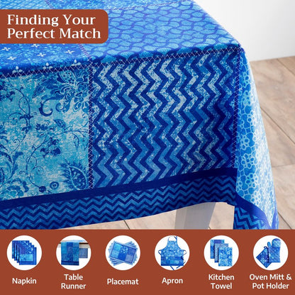 Maison d' Hermine Table Cloth Square Table 100% Cotton 54 x 54 Inches Tablecloth Reusable Decorative for Dining Kitchen Room Farmhouse Home Gifts for Mothers Day Spring Summer - Indigo Love