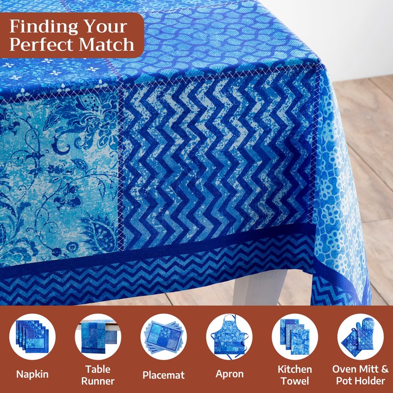 Maison d' Hermine Table Cloth Rectangle Table 100% Cotton 60 x 90 Inches Tablecloth Reusable Decorative for Dining Kitchen Room Farmhouse Home Gifts for Mothers Day Spring Summer - Indigo Love