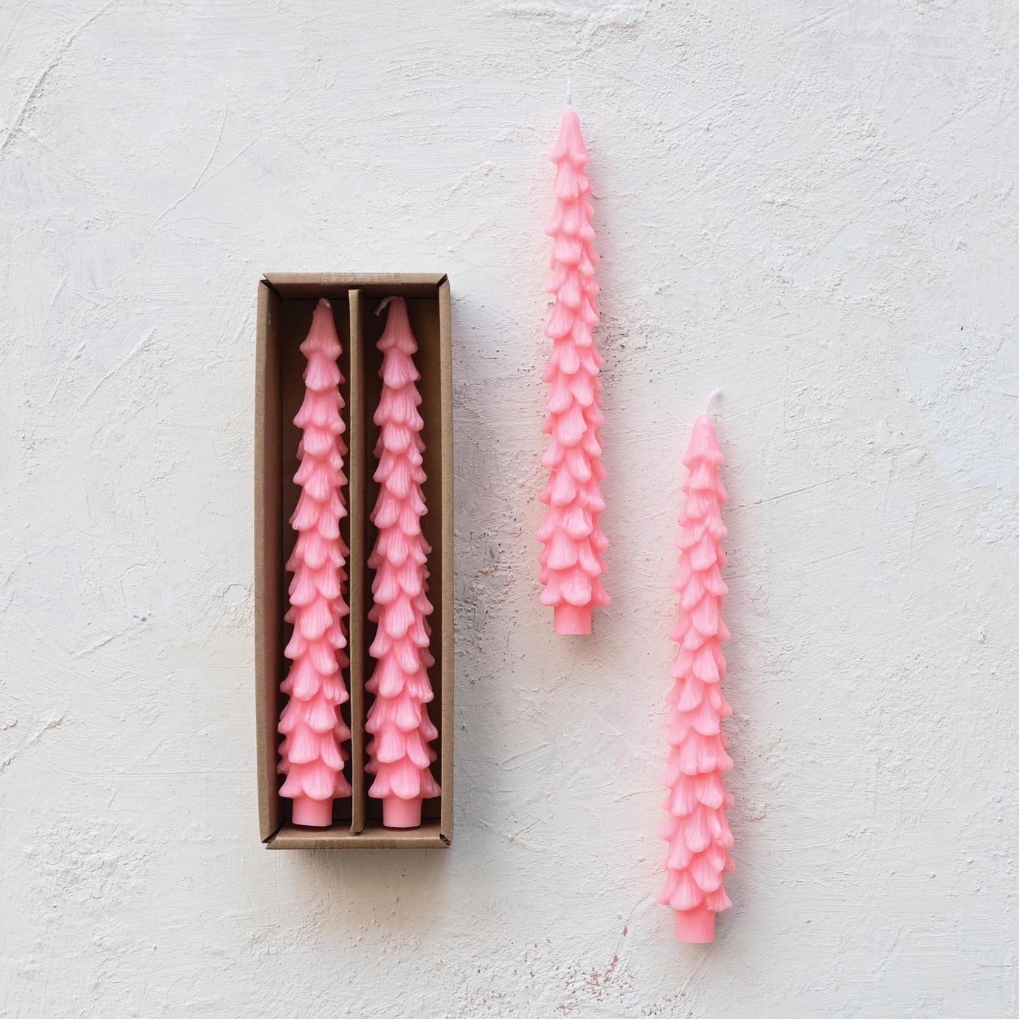 Creative Co-Op Unscented Tree Shaped Taper Candles, Pink, Set of 2