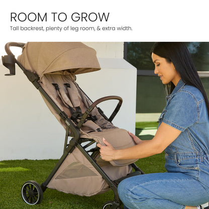 Britax Juniper+ Compact Stroller, Portable & Lightweight On-The-Go Stroller with Fastpack & One-Hand RapidFold, Infant Car Seat Compatible, Built-in Carry Strap, Ventilating Fabrics — Teak